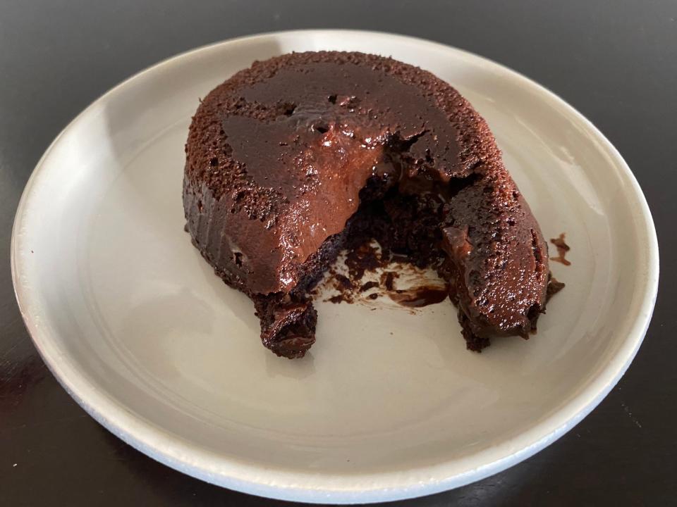 A chocolate lava cake on a plate