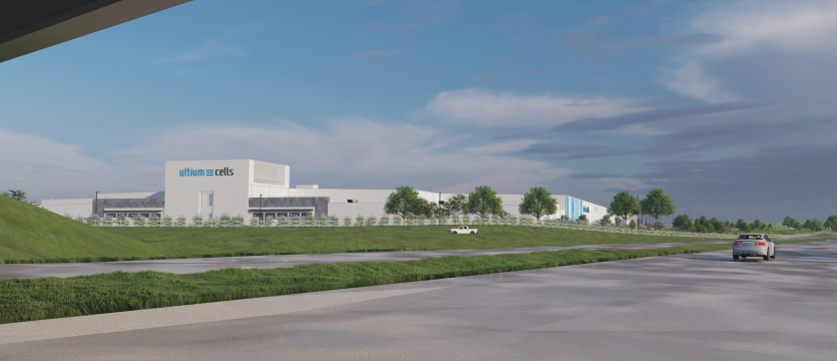 A rendering of the Ultium Cells LLC plant in Spring Hill, Tennessee, which started production in March 2024 making battery cells for General Motors' Spring Hill Assembly plant where GM makes the Cadillac Lyriq electric vehicle.