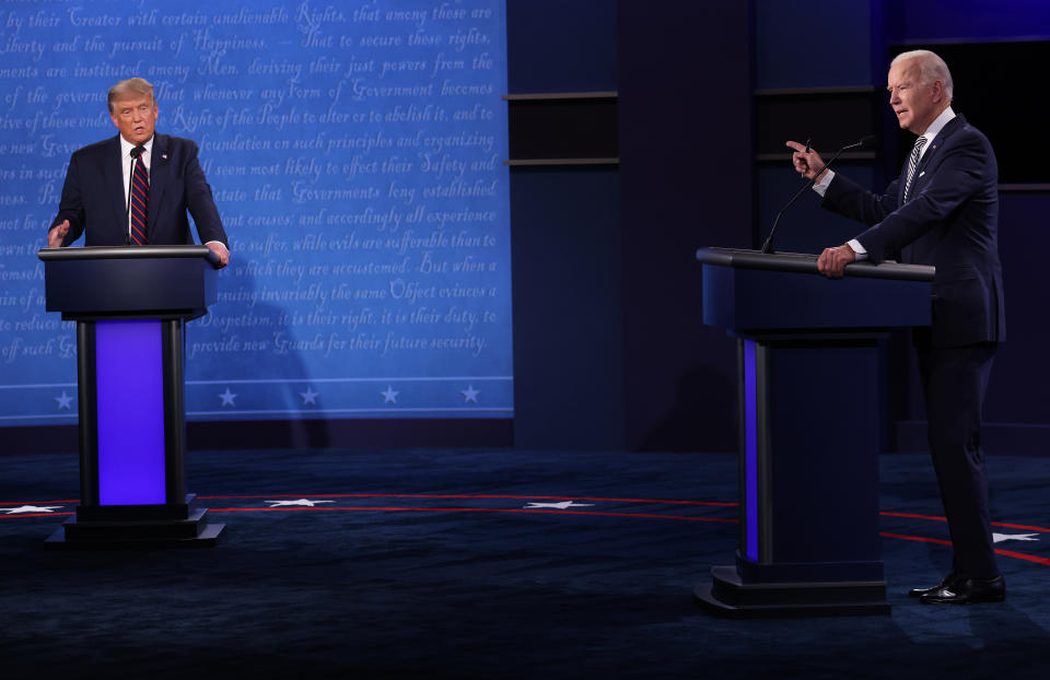 President Trump and Democratic presidential nominee Joe Biden participate in the first presidential debate. (Photo by Win McNamee/Getty Images)