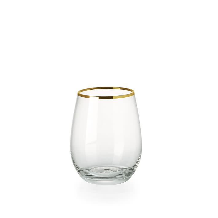 11) Metallic Rimmed Stemless Wine Glass