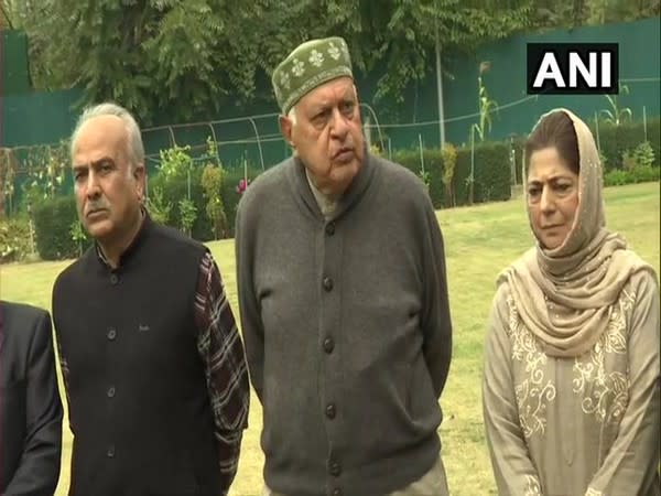 J-K leader Farooq Abdullah and Mehbooba Mufti in Srinagar on Saturday. Photo/ANI