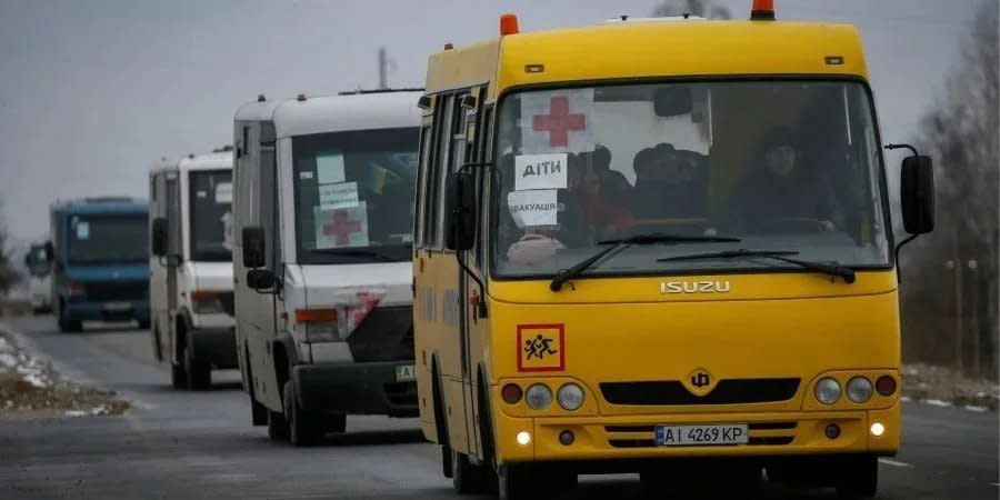 Evacuation buses in Ukraine.