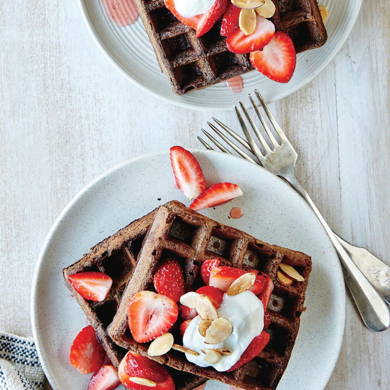 Chocolate Buckwheat Waffles with Juicy Berries