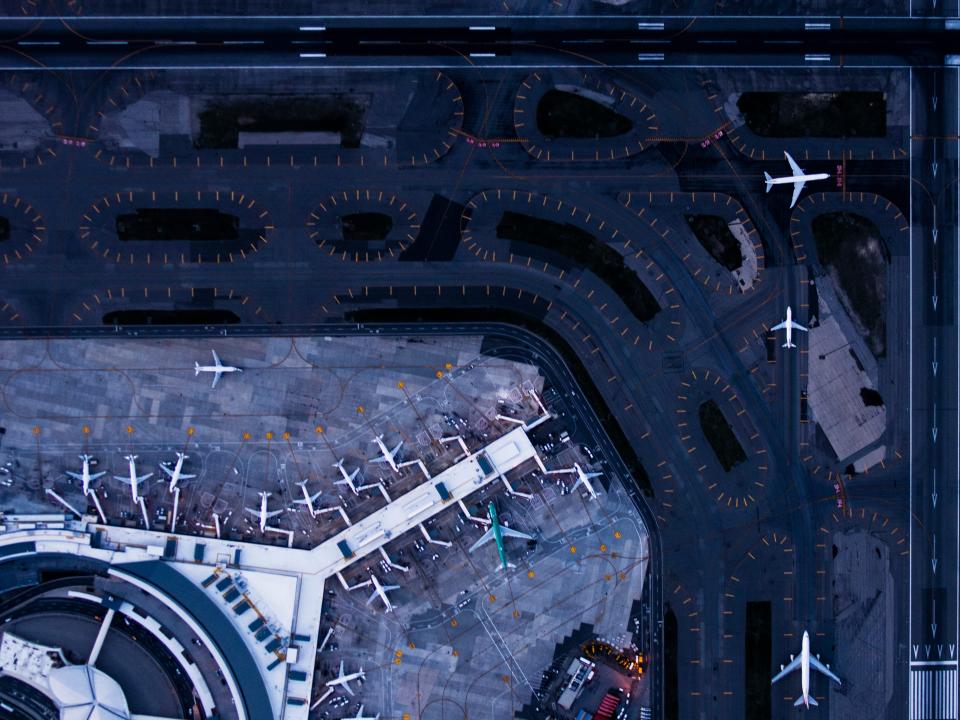 A birds-eye view of the tarmac at the John F. Kennedy Airport in New York.