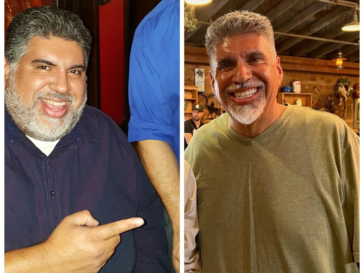 A man before and after losing a substantial amount of weight.