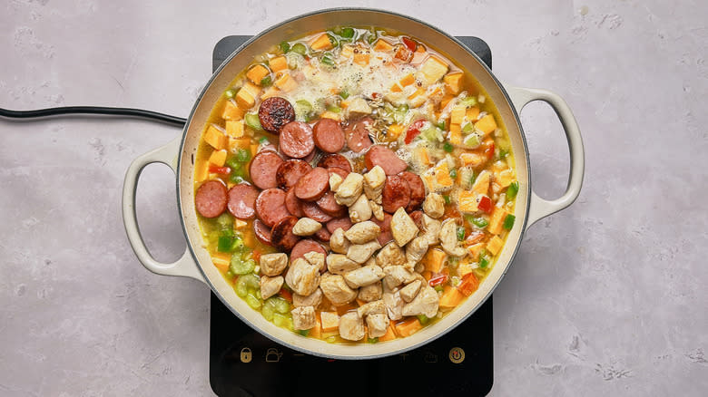 chicken and sausage in skillet