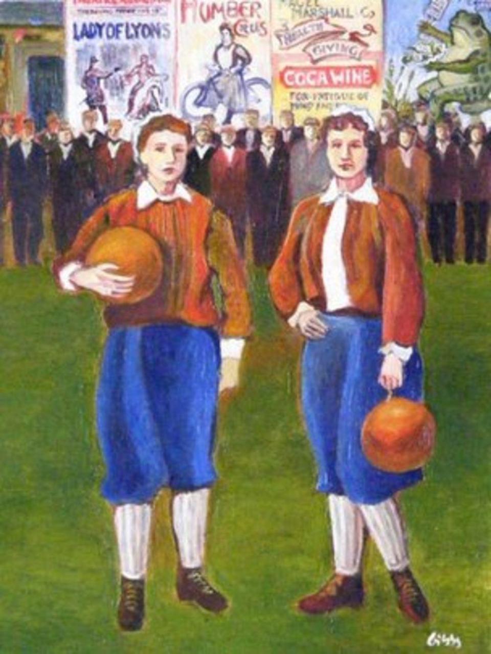 Retrato de las mujeres que participaron en el primer partido de fútbol en Londres, en 1895.