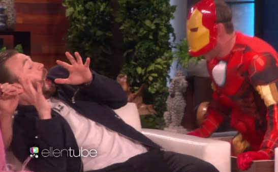 You need to watch Ellen DeGeneres scare the stars and stripes off of Chris Evans