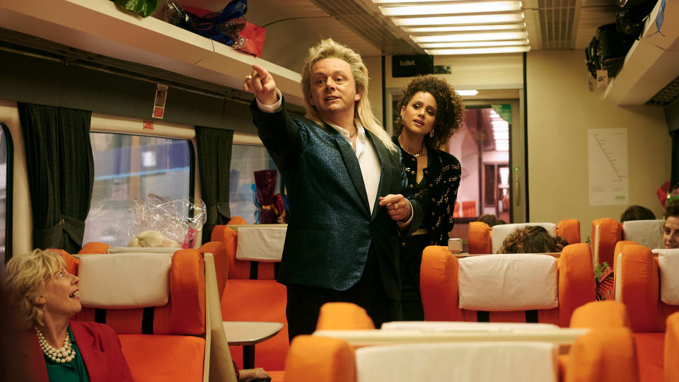 Michael Sheen stars alongside Nathalie Emmanuel in the festive film 'Last Train to Christmas'. (Fae Films/Stigma Films/Sky Cinema)