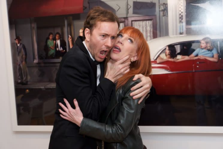 Photographer Tyler Shields and Kathy Griffin attend Shields’s “Provocateur” opening in L.A on May 11. (Photo: Earl Gibson III/Getty Images)