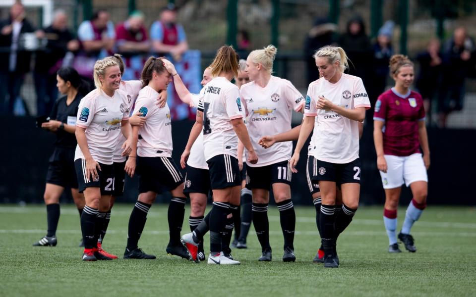 Manchester United made a strong statement of intent in their first FA Women’s Championship game on Sunday with a 12-0 hammering of Aston Villa.