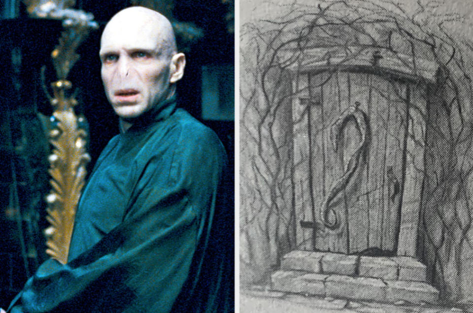 Voldemort and the illustration from the "House of Gaunt" chapter in "The Half-Blood Prince"