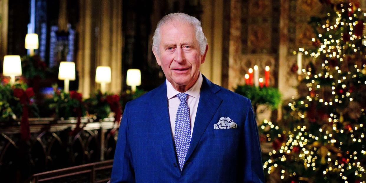 embargoed to 2200 gmt friday december 23previously unissued photo dated 131222 of king charles iii during the recording of his first christmas broadcast in the quire of st george's chapel at windsor castle, berkshire issue date friday december 23, 2022 pa photo see pa story royal king photo credit should read victoria jonespa wire