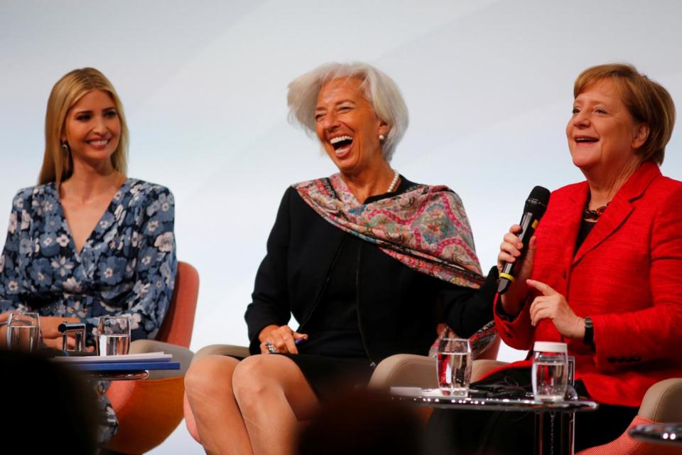 Ivanka Trump, Christine Lagarde, Managing Director, International Monetary Fund and German Chancellor Angela Merkel attend the W20 Summit (Hannibal Hanschke/Reuters)