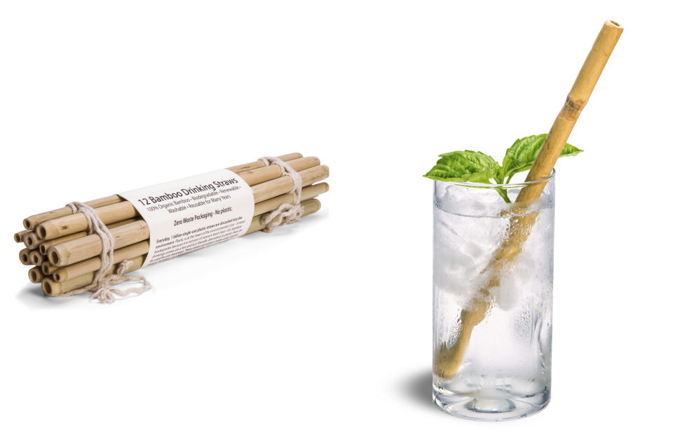 This combination photo of product images released by Brush with Bamboo shows bamboo straws which serve as an alternative to plastic straws. (Brush with Bamboo via AP)