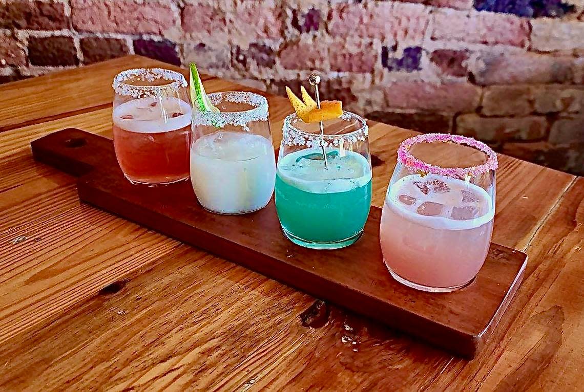 Grits Cafe in Forsyth, Georgia is offering a fruity (and beautiful) margarita flight for Forsyth Taco Week 2024.