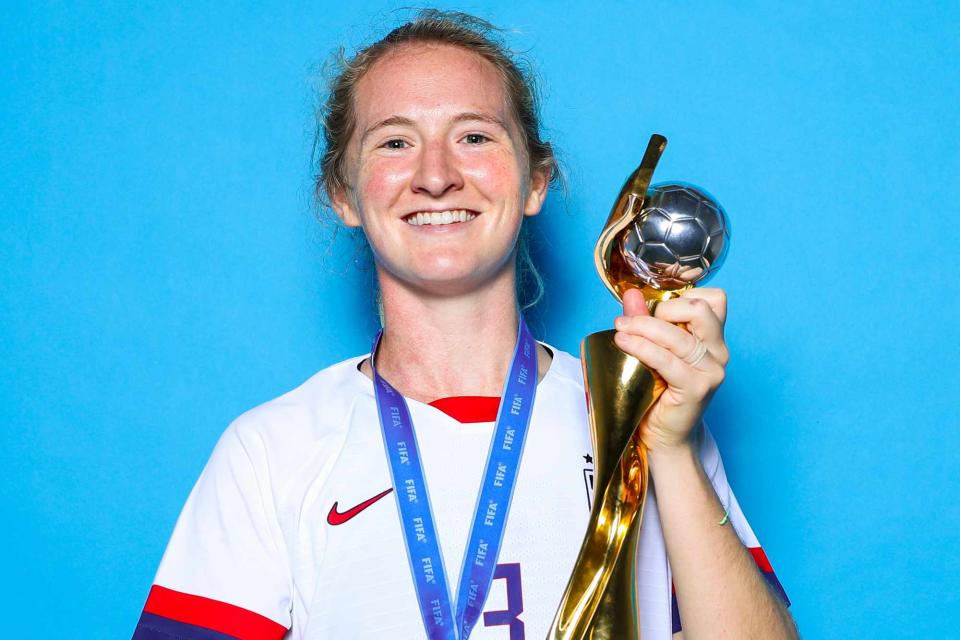<p>Naomi Baker - FIFA/FIFA via Getty</p> Sam Mewis of the USA poses with the Women