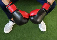 A member of the Afghan national boxing team attends a training session in local gym in Serbia, Wednesday, Dec. 1, 2021. They practiced in secrecy and sneaked out of Afghanistan to be able to compete at an international championship. Now, the Afghan boxing team are seeking refuge in the West to be able to continue both their careers and lives without danger or fear. (AP Photo/Darko Vojinovic)