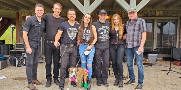 The author is pictured with Audrey, Steve and the rest of her band.