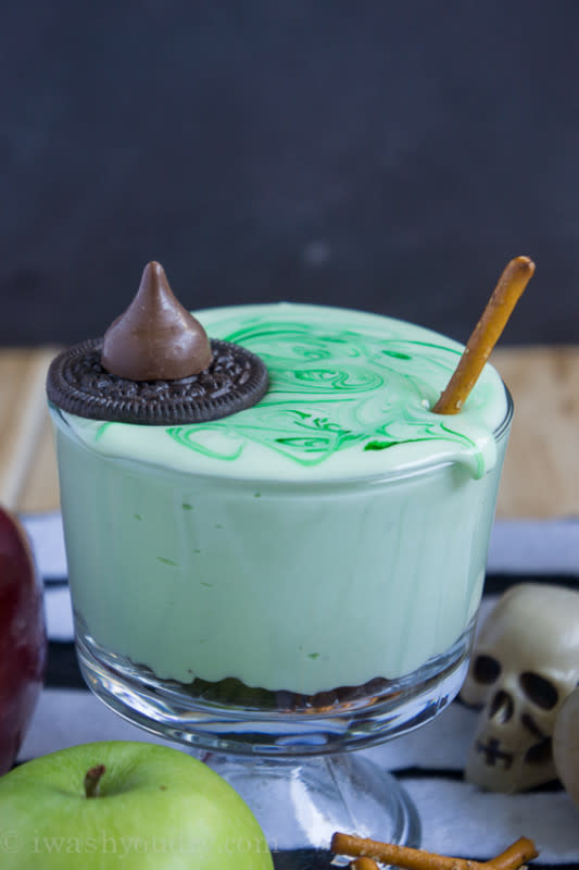 <p>I Wash You Dry </p><p>Even though it’s made to look like a melting witch, this dip by <a href="https://iwashyoudry.com/melted-witch-chocolate-chip-cream-cheese-fruit-dip/" rel="nofollow noopener" target="_blank" data-ylk="slk:I Wash You Dry;elm:context_link;itc:0;sec:content-canvas" class="link rapid-noclick-resp">I Wash You Dry </a>is always a party hit and you won’t have to worry about spilling water all over it. </p>