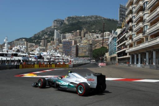 Mercedes' Nico Rosberg drives during the third practice session ahead of the Monaco Grand Prix. Michael Schumacher rolled back the years with the fastest lap in qualifying for Sunday's Monaco Grand Prix, although Australian Red Bull driver Mark Webber will start the race from pole position