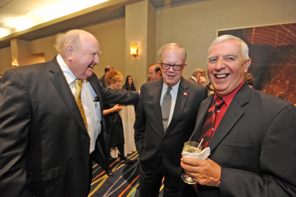 Former Taunton Superintendent of Schools and City Councilor Don Cleary, left, died at the age of 79 on Sunday, Aug. 27, 2023. He is seen in this undated photo chatting with Dr. Charlie Thayer, center, 
and School Committee member and TMLP Commissioner Joe Martin, who himself died on Dec. 6, 2021, at the age of 73.