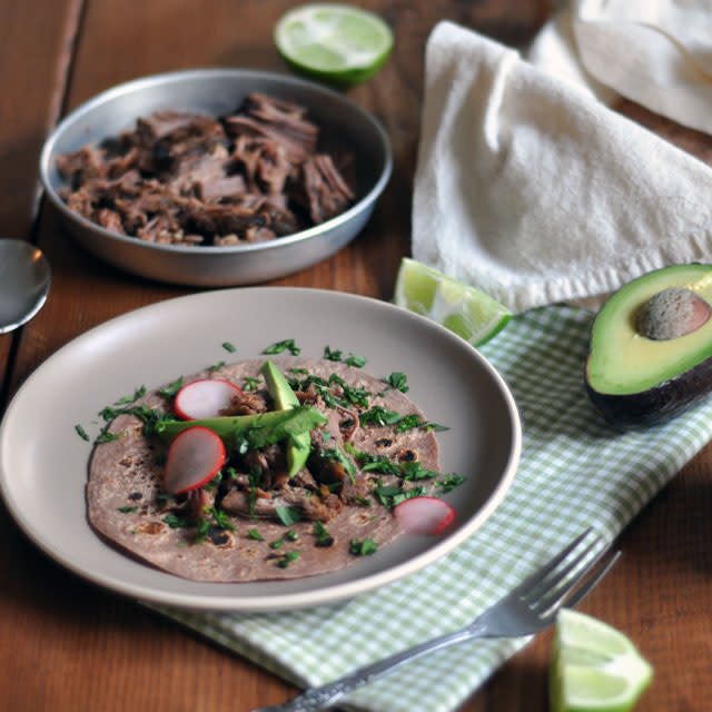 Slow-Cooked Beef Tacos with Quick-Marinated Radishes