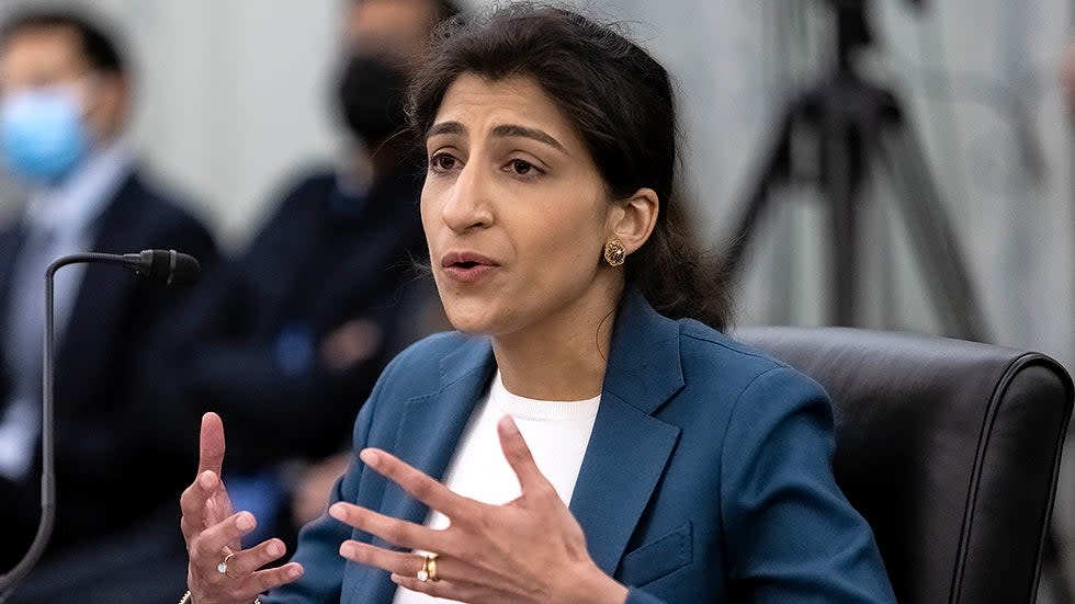 FTC Commissioner nominee Lina Khan seen at her nomination hearing on April 21