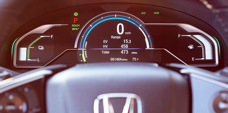 In a plug-in hybrid, you have two “fuel gauges” one each for battery charge (left) and gas level (right).