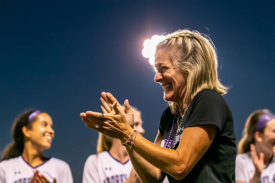 Head Coach Kim Montgomery is filled with joy after her team wins the State Championship
