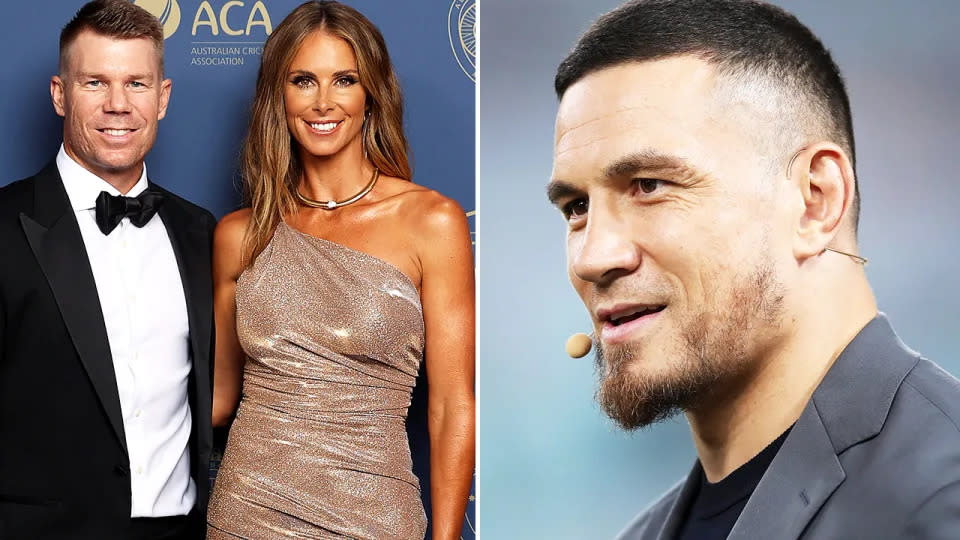 These images show David and Candice Warner, as well as Sonny Bill Williams.