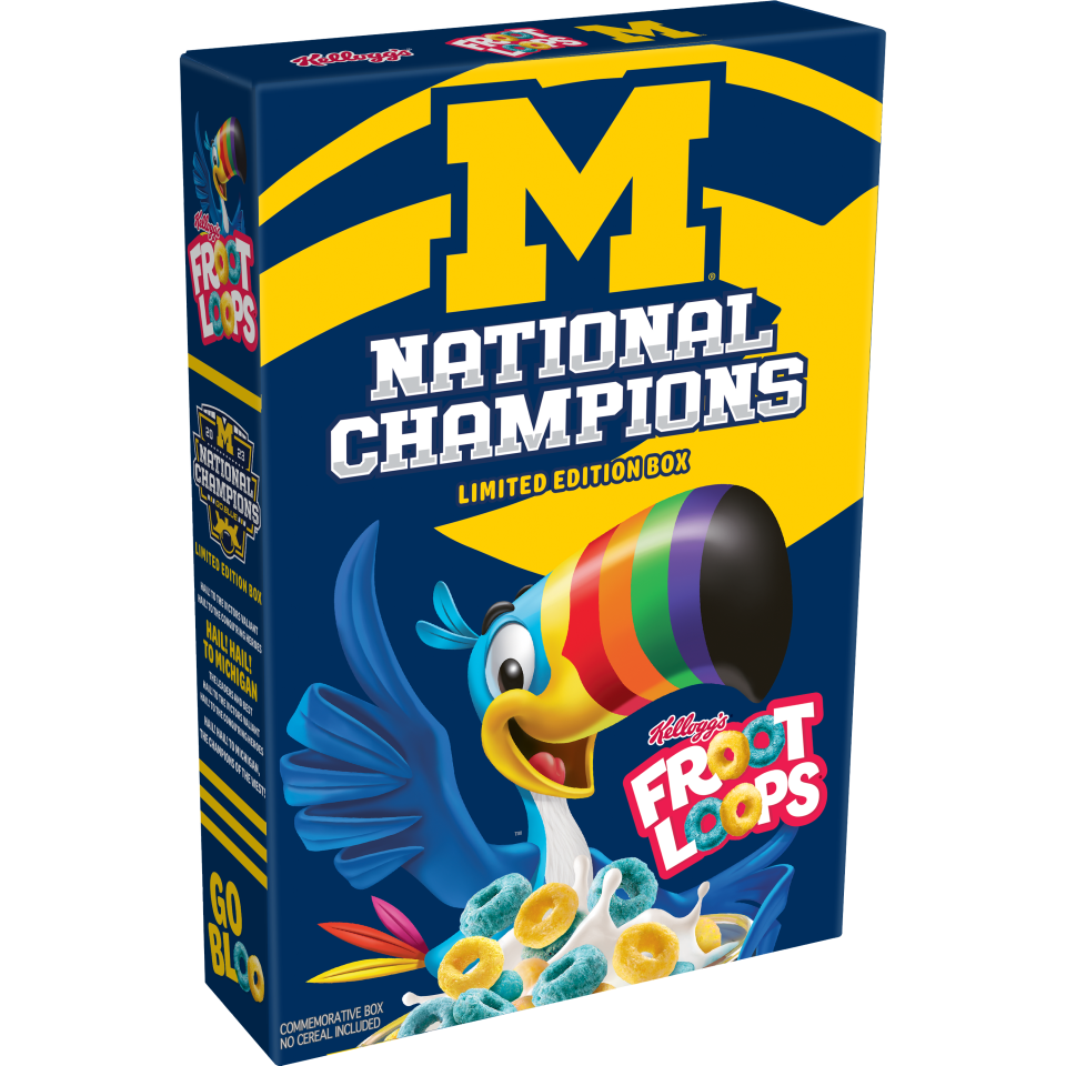 Michigan was honored with a special edition cover on Kellogg's Froot Loops. This is the front of the limited-edition cereal box.