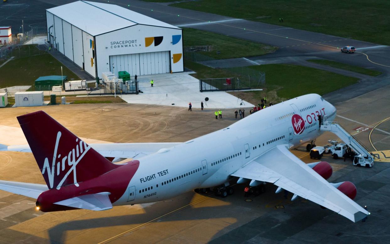 LauncherOne rocket containing the ForgeStar satellite is attached to wing of former Virgin Atlantic 747 - UK Space Agency/PA Wire