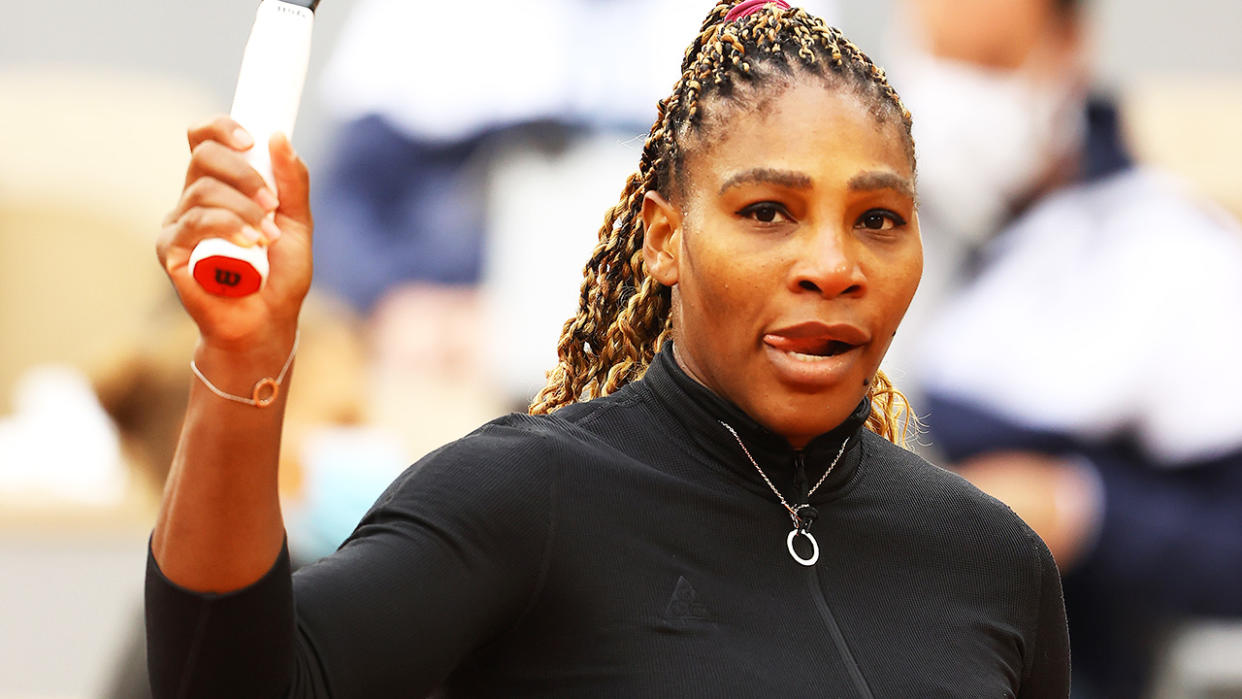 Serena Williams is pictured after winning her second round match at the French Open.