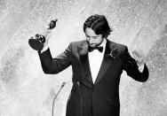 FILE - In this March 31, 1981, file photo, Robert De Niro accepts the Oscar for his performance in "Raging Bull," at the 53rd annual Academy Awards show in Los Angeles. The movie "Raging Bull," about the life of Jake Lamotta, was No. 7 in The Associated Press’ Top 25 favorite sports movies poll. (AP Photo/File)