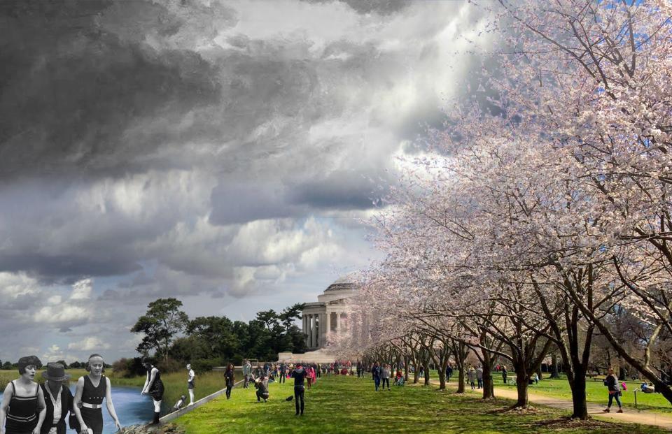 The DLANDstudio-proposed land bridge between the Jefferson Memorial and the White House.