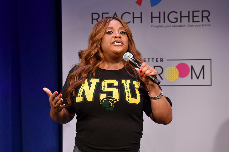 NEW YORK, NY - MAY 05:  TV personality Sherri Shepherd speaks onstage during MTV's 2017 College Signing Day With Michelle Obama at The Public Theater on May 5, 2017 in New York City.  (Photo by Bryan Bedder/Getty Images for MTV)