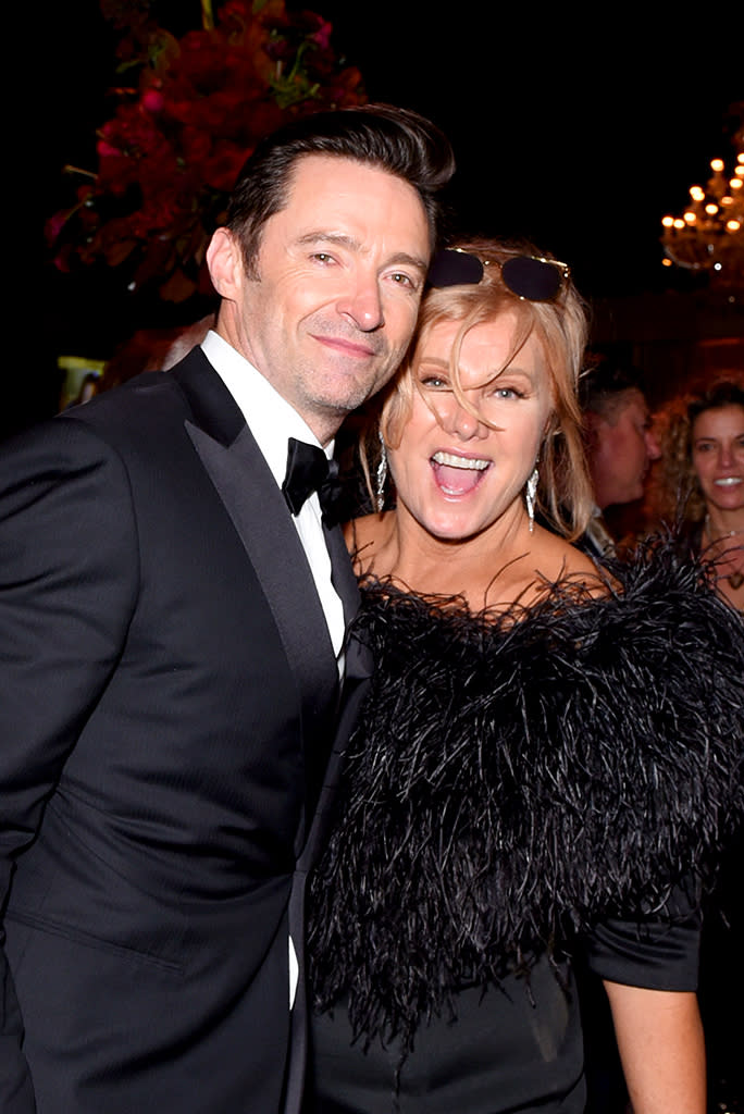 <p>Hugh Jackman and Deborra-Lee Furness attend the Fox, FX, and Hulu 2018 Golden Globe after-party. (Photo: Presley Ann/Getty Images) </p>