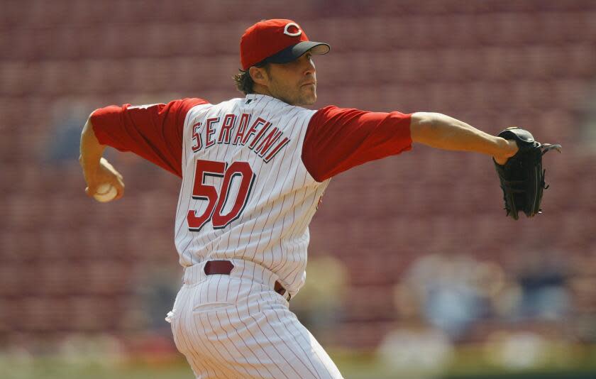 Sept. 2003 photo of Dan Serafini of the Cincinnati Reds pitching against the Pittsburgh Pirates in Cincinnati, Ohio.