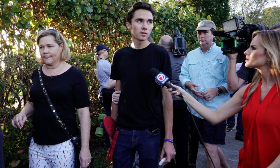 Florida high school student David Hogg speaks to the media.