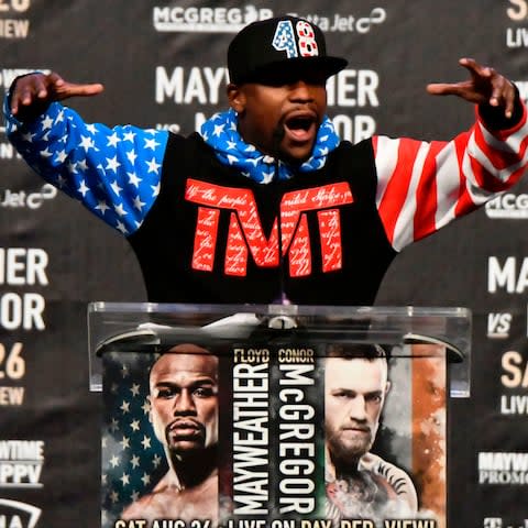 Floyd Mayweather Jr. speaks about the upcoming fight against UFC fighter Conor McGregor - Credit: AFP