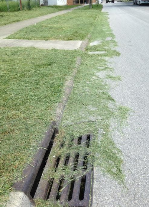Grass clippings in city streets pose risks to area water bodies and to motorcyclists, city street sweepers and drains.