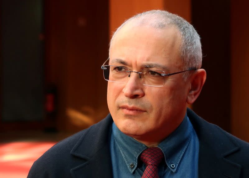 FILE PHOTO: Exiled opposition activist Mikhail Khodorkovsky answers questions during a Reuters Interview in Berlin