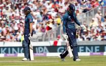 Cricket - England v Australia - Fifth One Day International - Emirates Old Trafford, Manchester, Britain - June 24, 2018 England's Alex Hales looks dejected after his dismissal while teammate Jos Buttler looks on Action Images via Reuters/Craig Brough