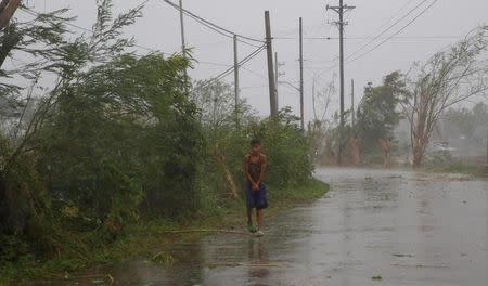 A resident walks on an empty road as Typhoon Haima strikes Laoag city, Ilocos Norte in northern Philippines, October 20, 2016. REUTERS/Erik De Castro