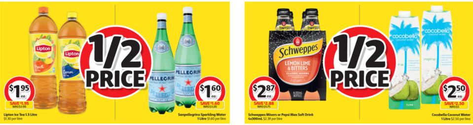 Drinks on sale for half-price at Coles.