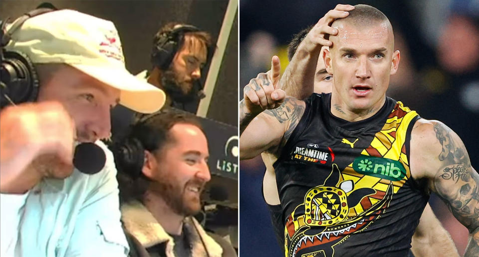 Pictured left to right, former AFL star and commentator Dale Thomas and Dustin Martin.