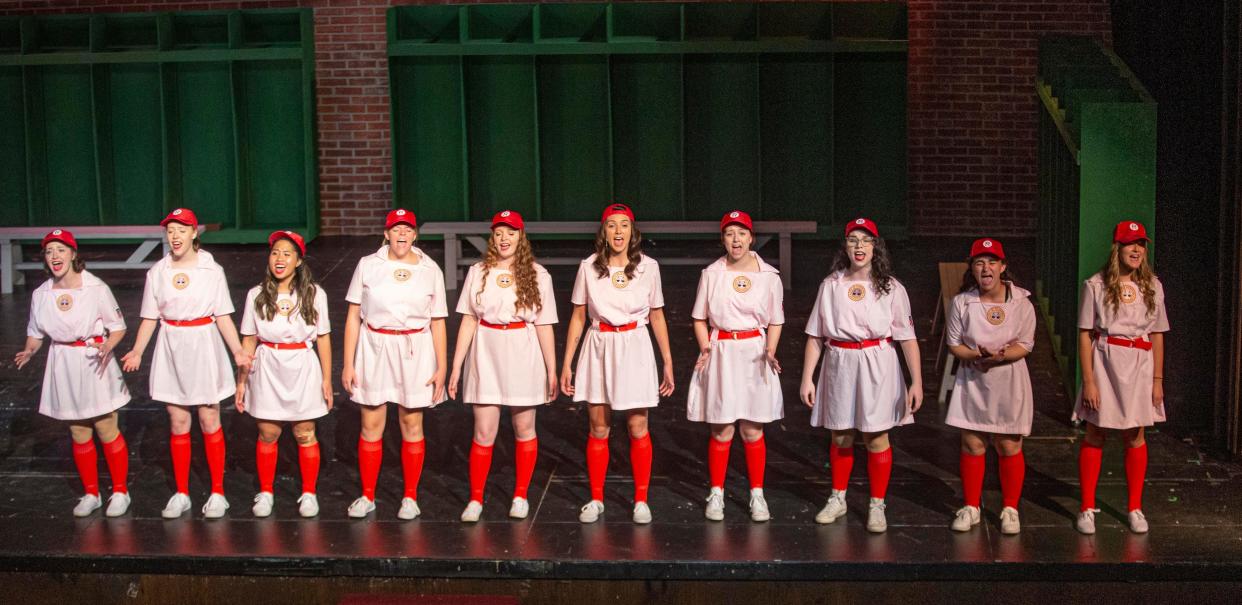 Members of the cast of "The Girls Of Summer," a musical based on the Rockford Peaches, rehearse on Monday, July 18, 2022, in Maddox Theatre at Rockford University in Rockford.