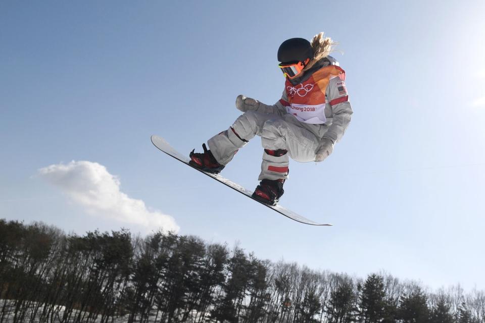 Chloe Kim competes in run 3 of the women's snowboard halfpipe final event at the Phoenix Park during the Pyeongchang 2018 Winter Olympic Games