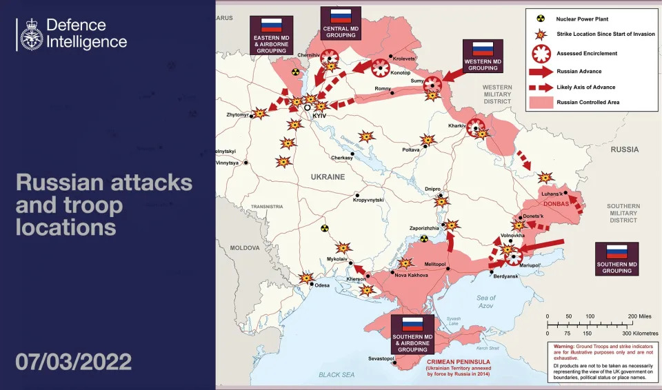 The war status in Ukraine, according to the UK Ministry of Defence as Monday morning. (UK Ministry of Defence)